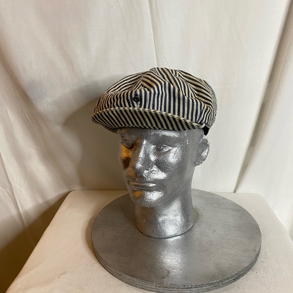 Vintage POLO RALPH LAUREN hickory Striped Blue and White Newsboy Cap size S/M - Picture 4 of 8